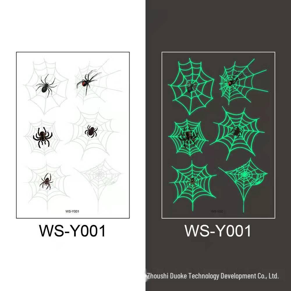 Glow-in-the-Dark Spider Face Stickers: Waterproof Halloween Tattoos for Kids 110x75mm