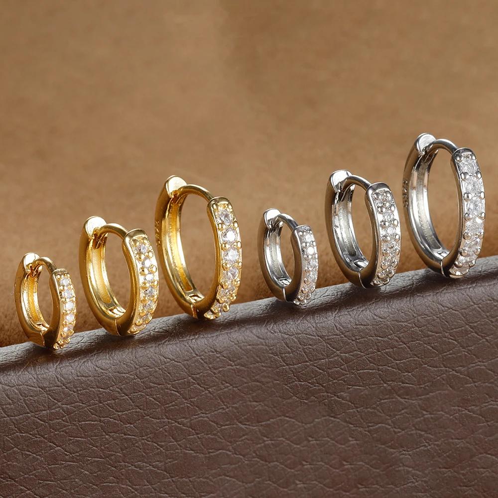 3PCS 6/8/10mm Round Circle Stainless Steel Zircon Huggie Hoop Earrings Set for Women Tiny Unisex Rock Earring Piercing Jewelry