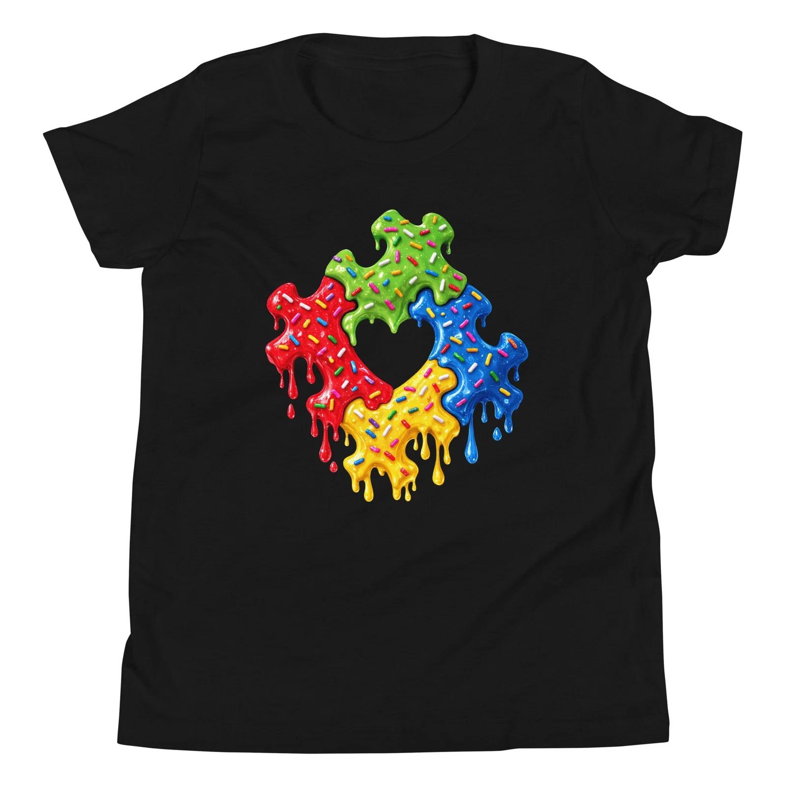 Autism Awareness Puzzle Pieces Heart Ice Cream Drip Sprinkle Youth T-Shirt 140