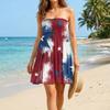 Women Casual Strapless Sleeveless Dress Independence Day Printed Summer Beach Dress Elastic Smocked Bodice Above Knee Length