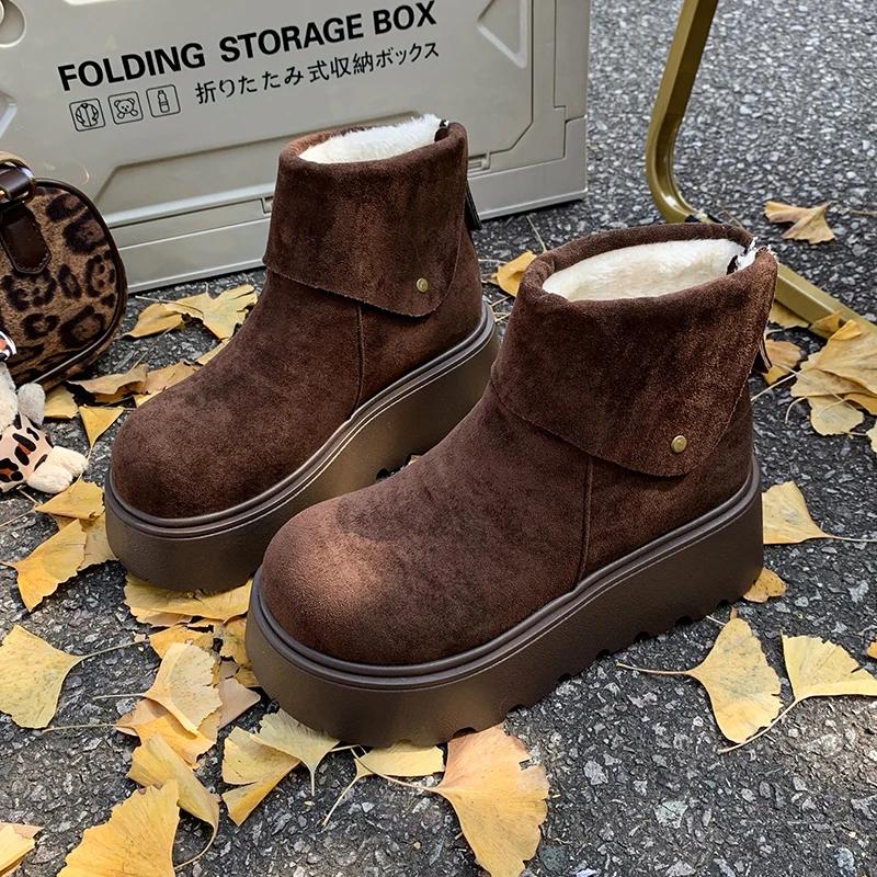 Fashion Winter New Thick Snow Boots Women's Round Head Suede Rivet Back Zipper Anti-slip Wear-resistant Short Boots