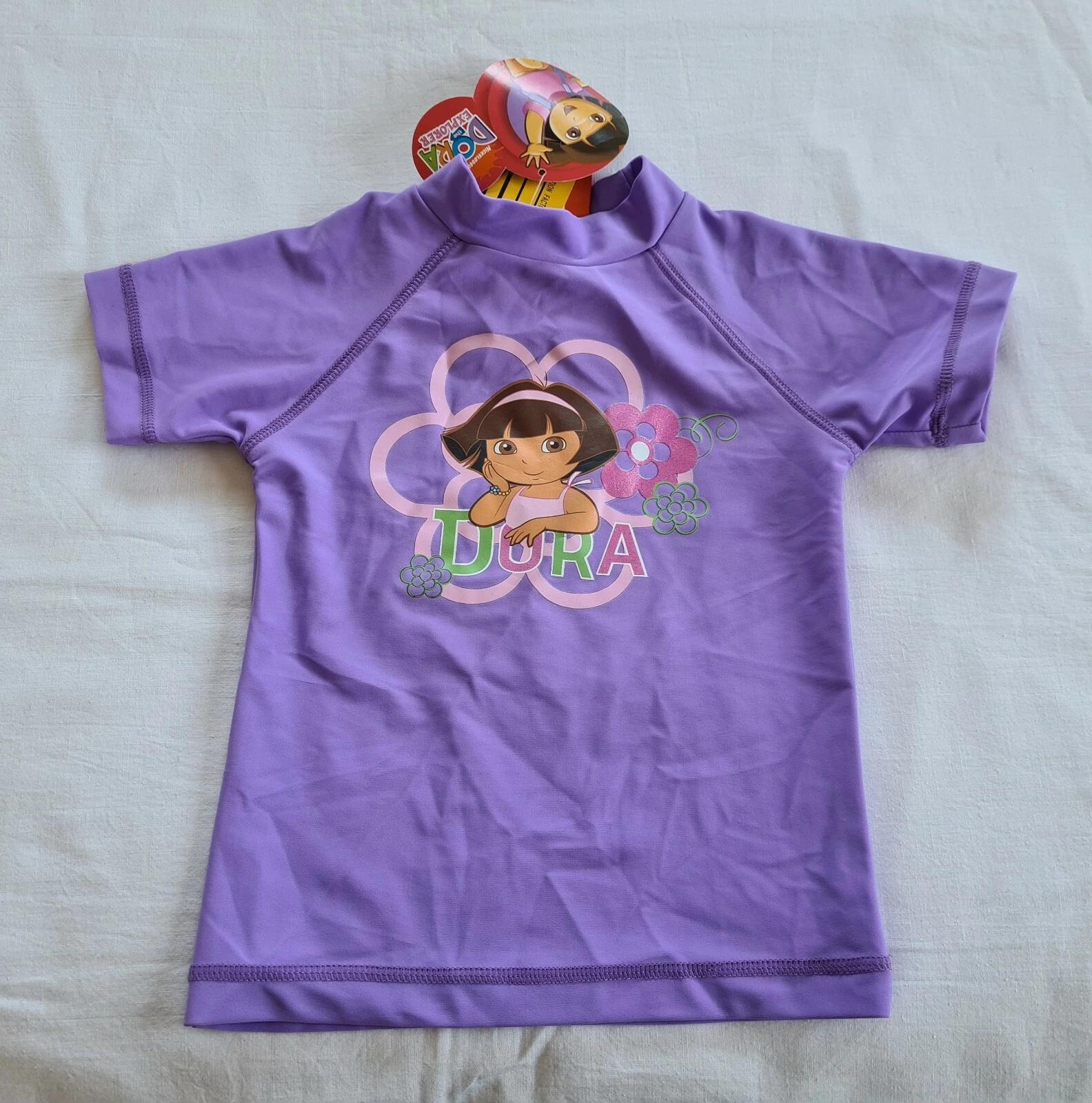 

Dora The Explorer Girls Purple Flower Print Short Sleeve Rash Vest Size 2 New S
