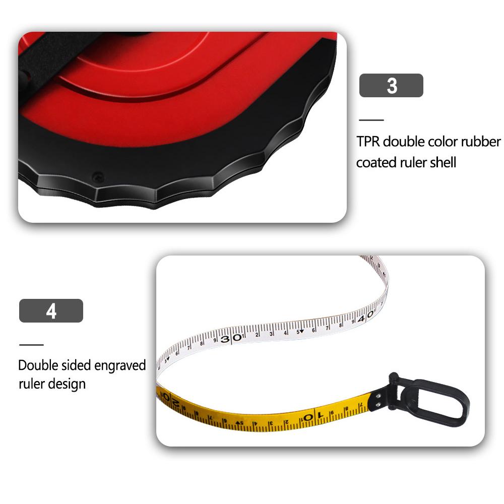 WISEUP 30/50M Fiberglass Tape Measure Double Face Printing Clad Measuring Tape Hand Cranked Tape Measure for Building Surveying