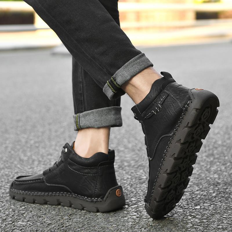 Rudens ir žiemos didelių dydžių vyriški aukštakulniai medvilniniai batai su aksomu, neslystančiais padukais, darbiniai batai, minkštu padu, vidutinio aukščio, kasdieniai odiniai batai