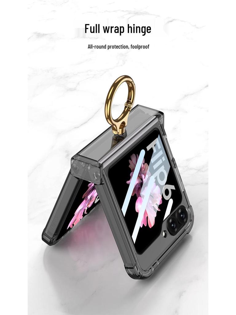 Samsung ZFlip6 Clear Case with Airbag Ring & Hinge Protection - Unisex and Fashionable Anti-Fall Design