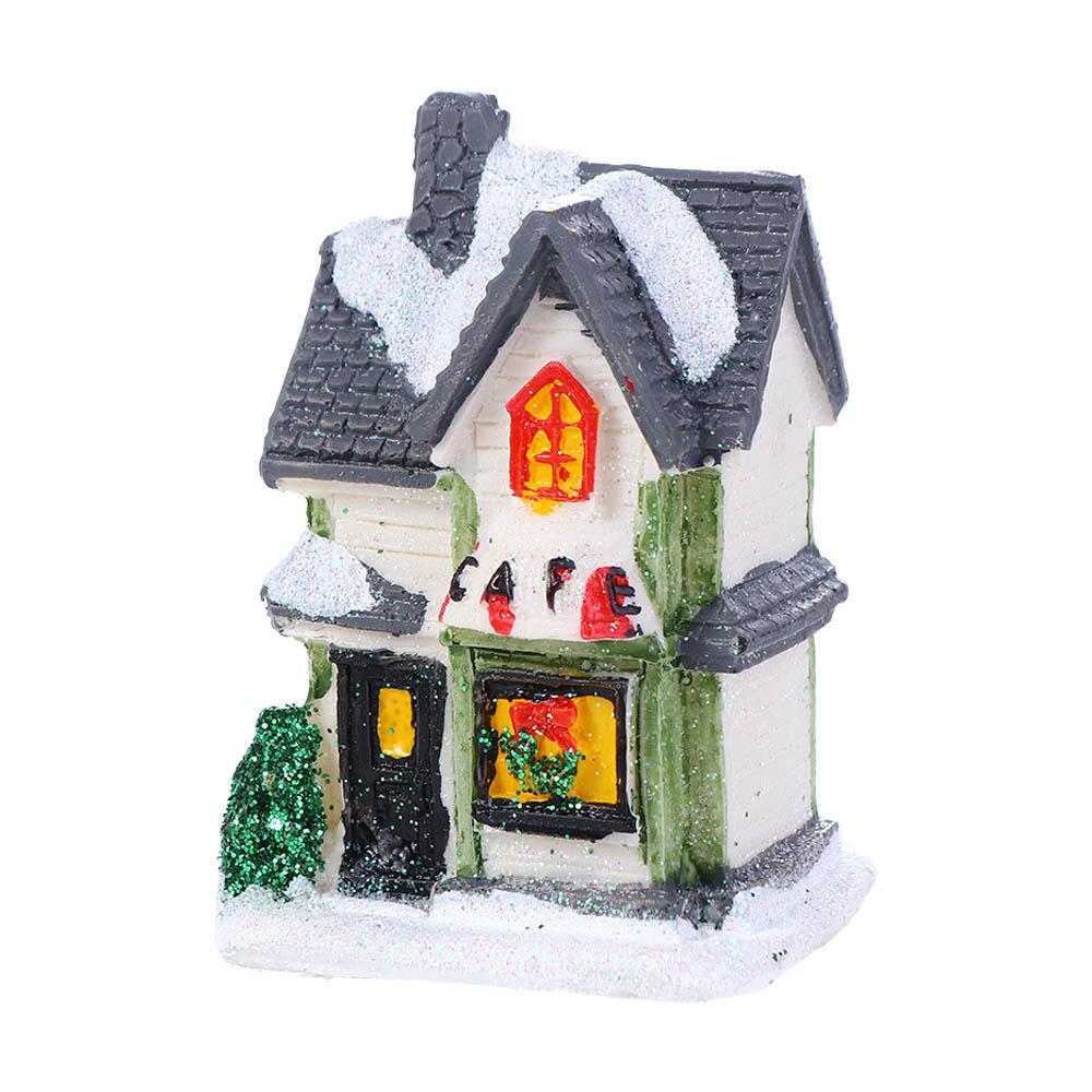 Neujahrs Feengarten Miniaturen Figur Leuchtendes Kunstharz Handwerk Ornament LED-Licht Weihnachtsdekoration Dorfhaus