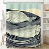 Vintage Blue Fish Print Shower Curtain for Bathroom Decor High-Quality Fabric with Hooks Included