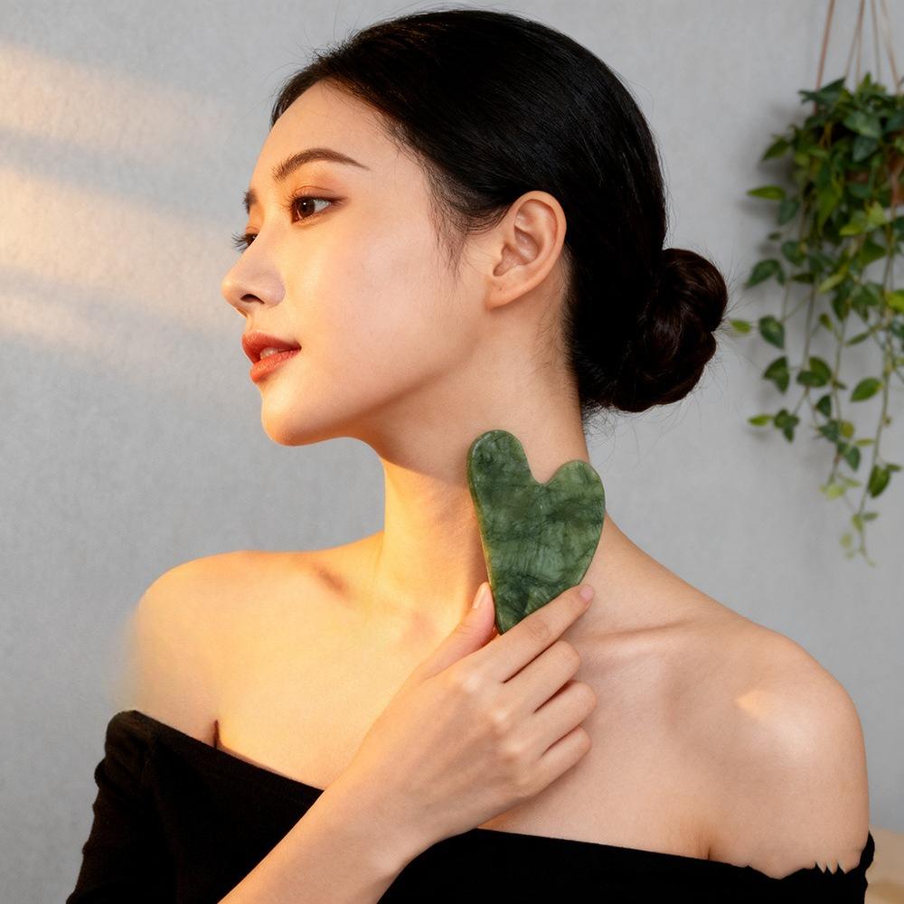 Helu Jade Gua Sha Tool Xiuyan Jade Heart-shape Massager Neck Massage Guasha Beauty Product Skin Care health Tool