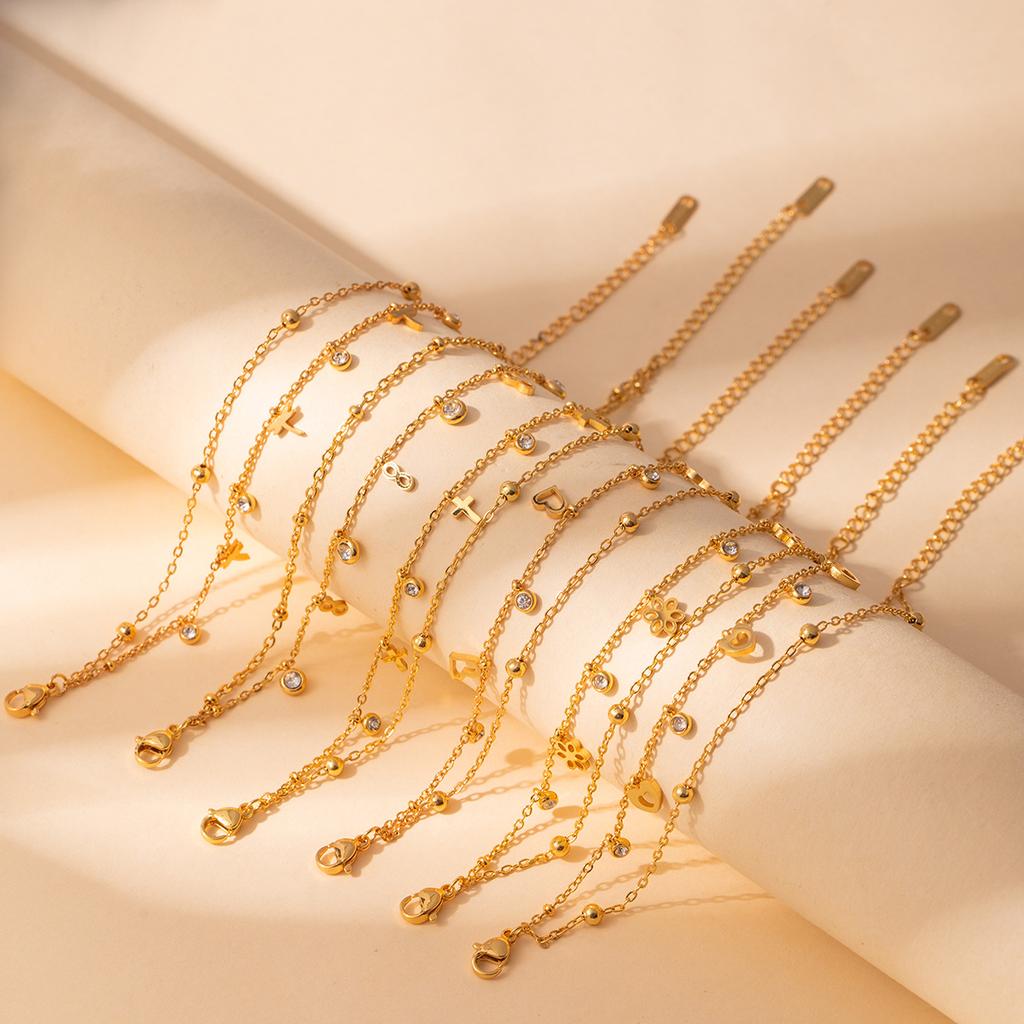 Light Luxury High-End Stainless Steel Diamond-Encrusted Bracelet, Moon Sun Love Geometry Does Not Fade Jewelry Women