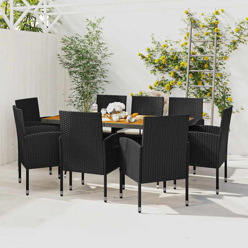 9 Piece Garden Dining Set Poly Rattan Black