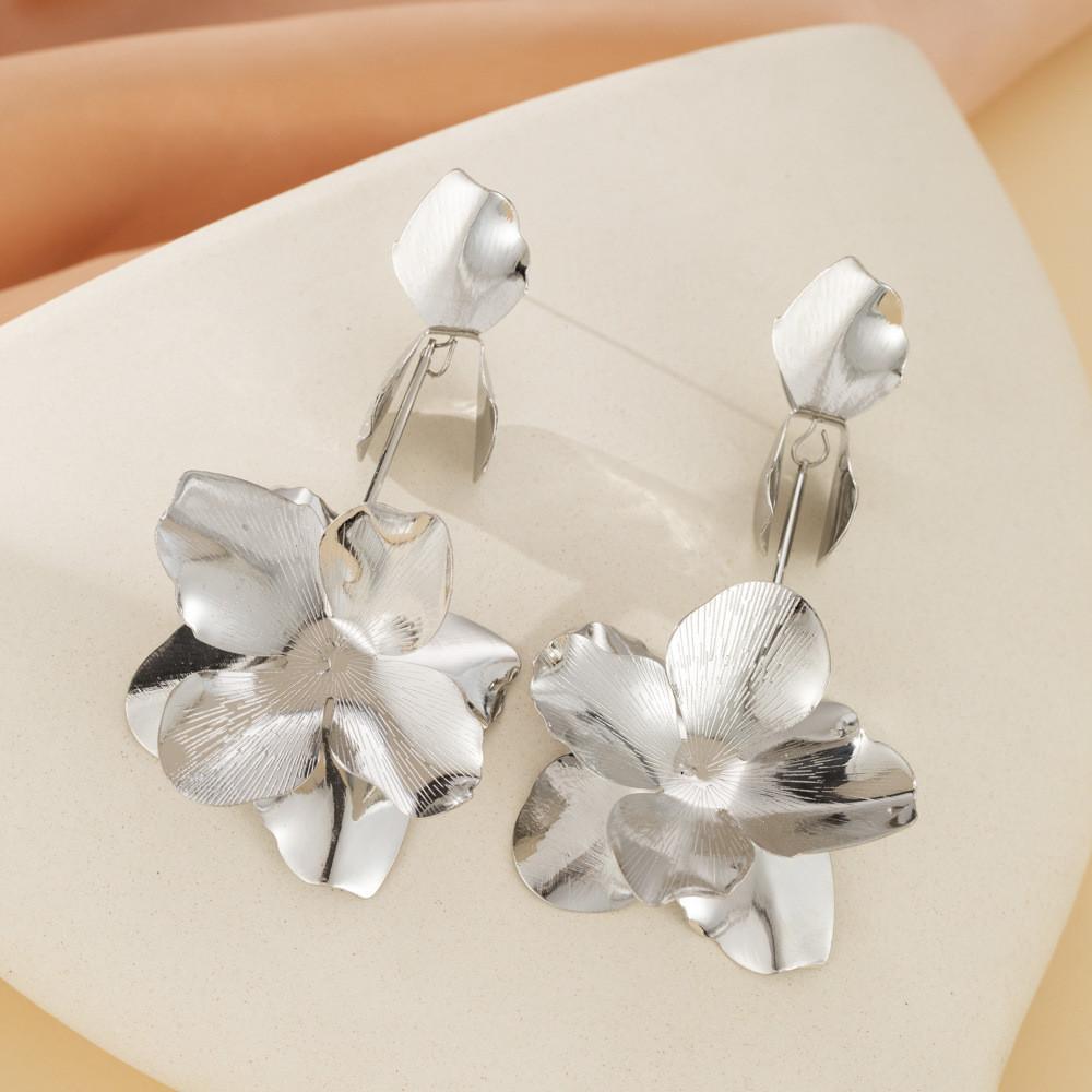 Elegant Metal Punk Design Teardrop Earrings Vintage Flower Gold Silver