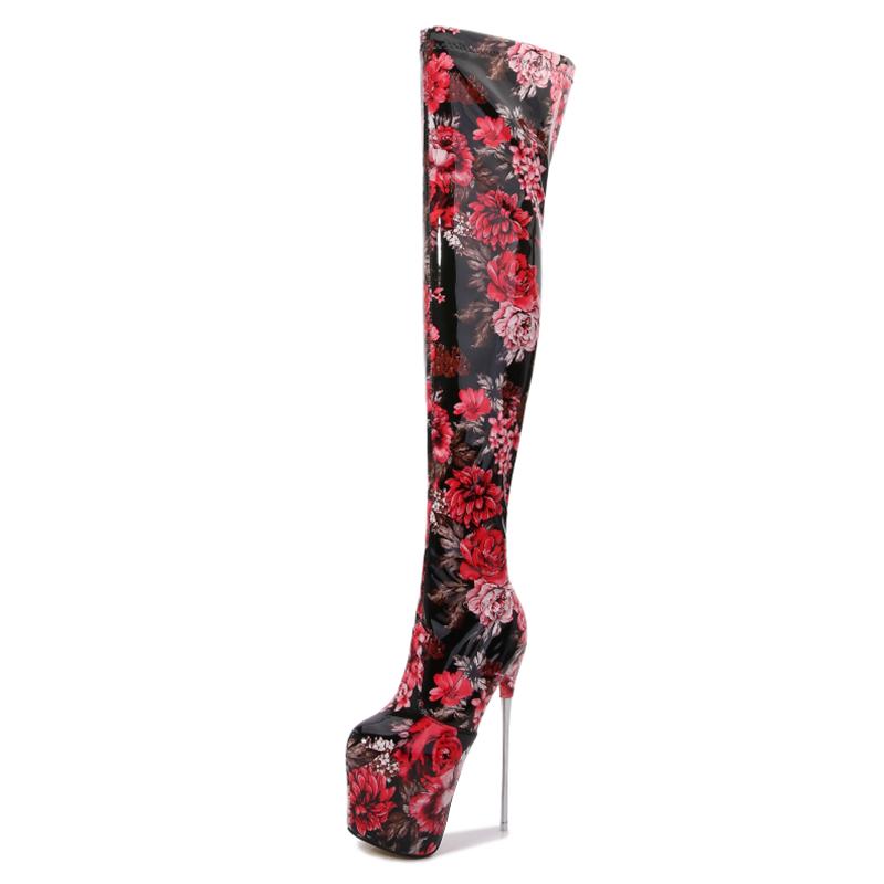 Sexy Flower Over the Knee Boots Female Platform Ultra 19cm High Heels Stripper Boots Women Nightclub Fetish Party Dance Shoes