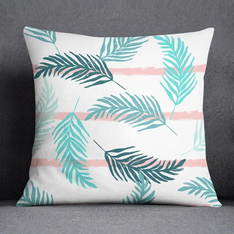 Abstract Summer Fresh Mint Feather Blue and Green Pattern Series Pillow Bedroom Sofa Car Seat Cushion Cover Pillowcase 45cm*45cm