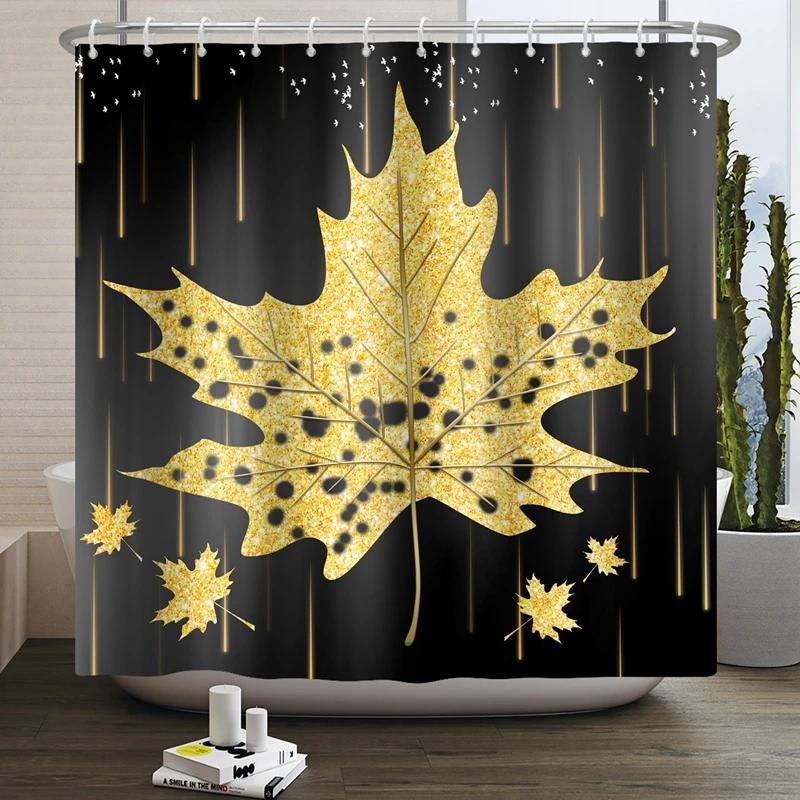 Hello Fall Shower Curtain Autumn Maple Leaves Pumpkin Bathroom Decor Polyester Fabric Cloth Shower Curtain With Hooks Room Decor