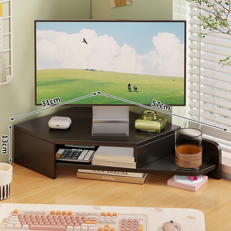 Corner Desktop Monitor Stand with Storage Rack