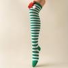 Christmas Striped Over Knee Thigh High Stockings 1 Pair Soft Socks for Women Xmas Party Favor Gift Option