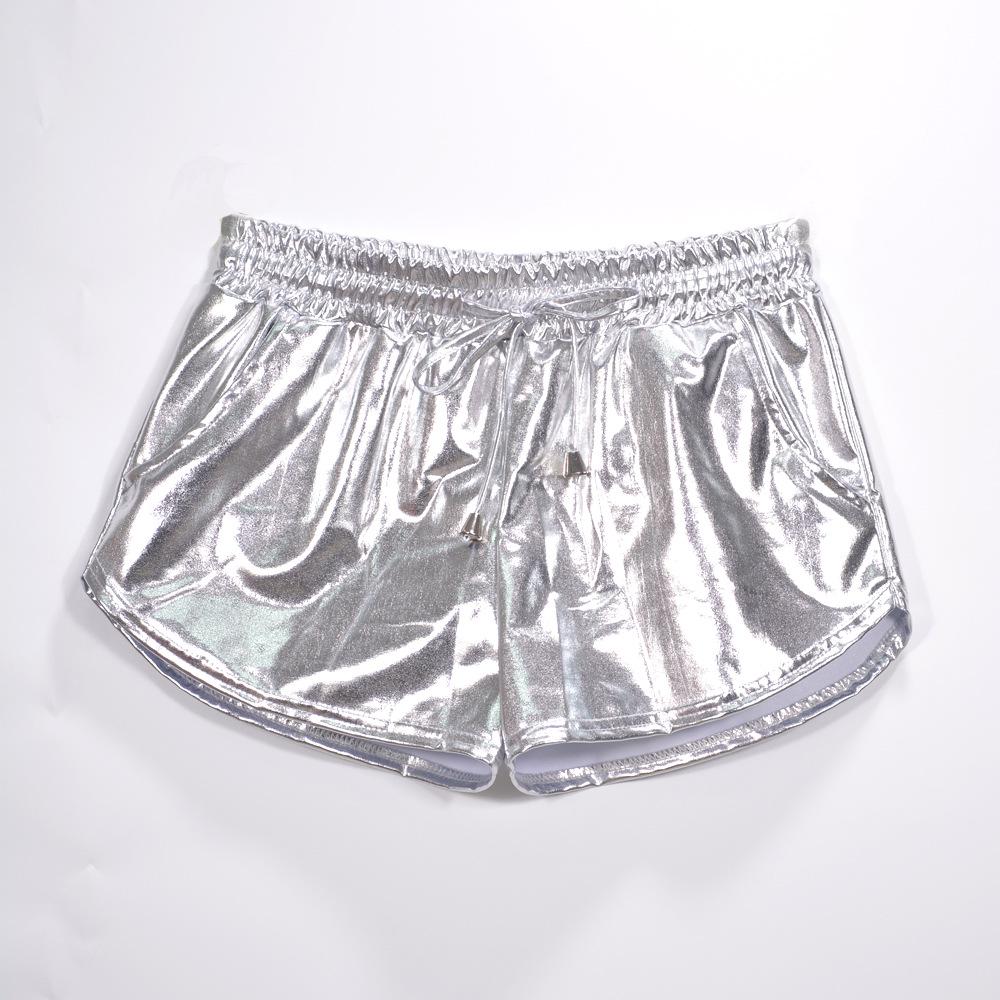 Dámské kovové lesklé šortky Běžecký jogger Jóga Disco Dance Hot Kalhoty Stahovací šňůrka v pase Outfity Krátké kalhoty