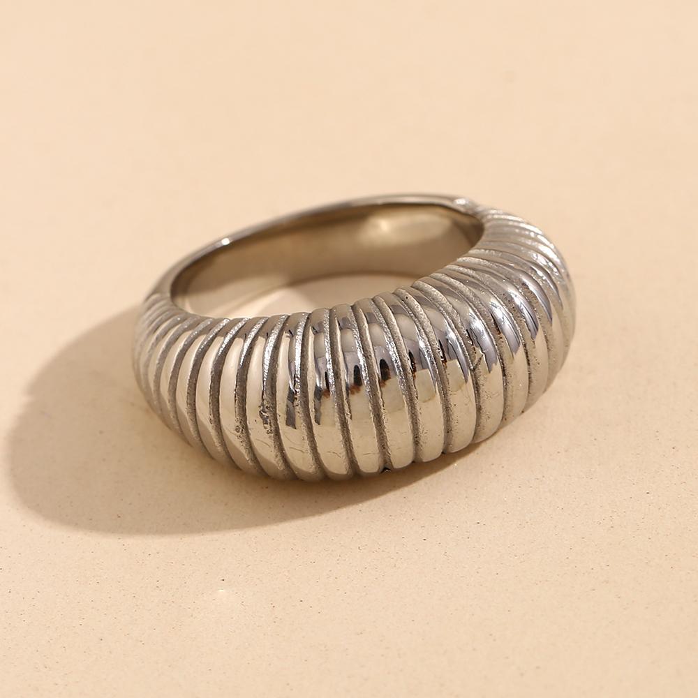 MamacitaSlay Classic 316L Stainless Steel 10mm Vertical Stripe Ring Waterproof 18K Gold Plated Jewelry Women's Elegant Ring Gift