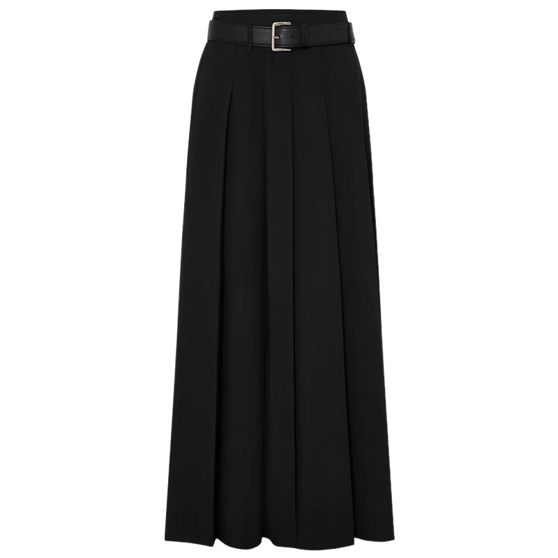 MO&Co. High Waist Pleated Slit Long Skirt with Belt S