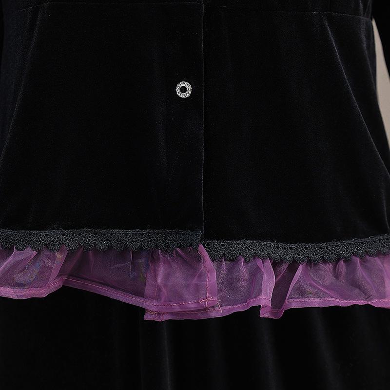 2024 Versatile Gold Velvet Lace Collar Cardigan Blouse for Women