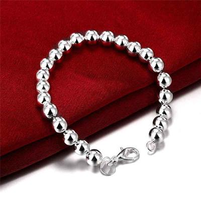 8mm glattes Perlenkettenarmband 925 Sterling Silber Schmuck