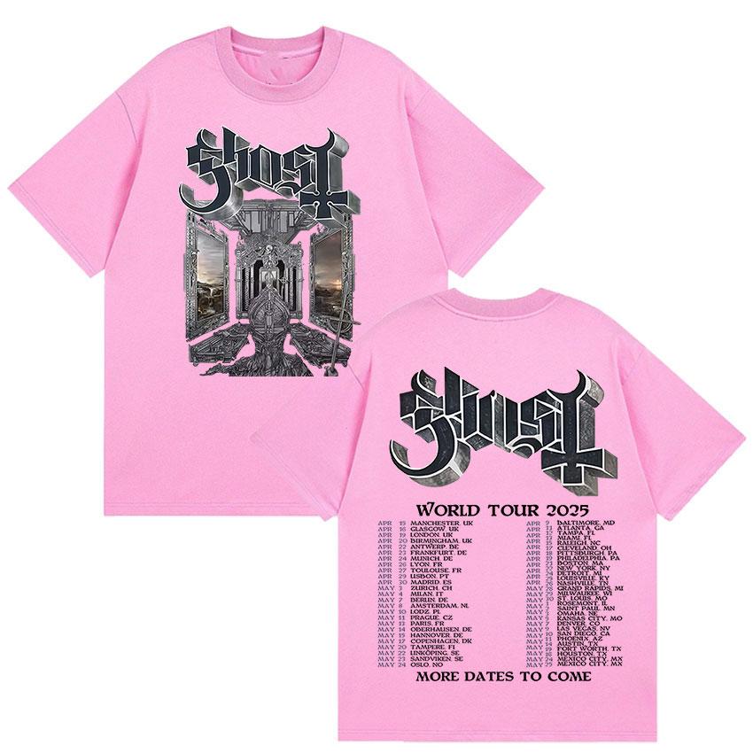 Banda Ghost Skeletour World Tour 2025 Estampa de Álbum Camiseta Masculina Hip Hop Oversized Venda Quente Camiseta Moda Algodão de Alta Qualidade