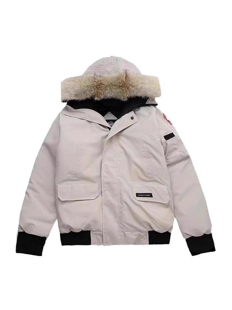 Winter Pure Canada Goose Down Bomber Jacket Putin Style Unisex White Duck Cold-Proof