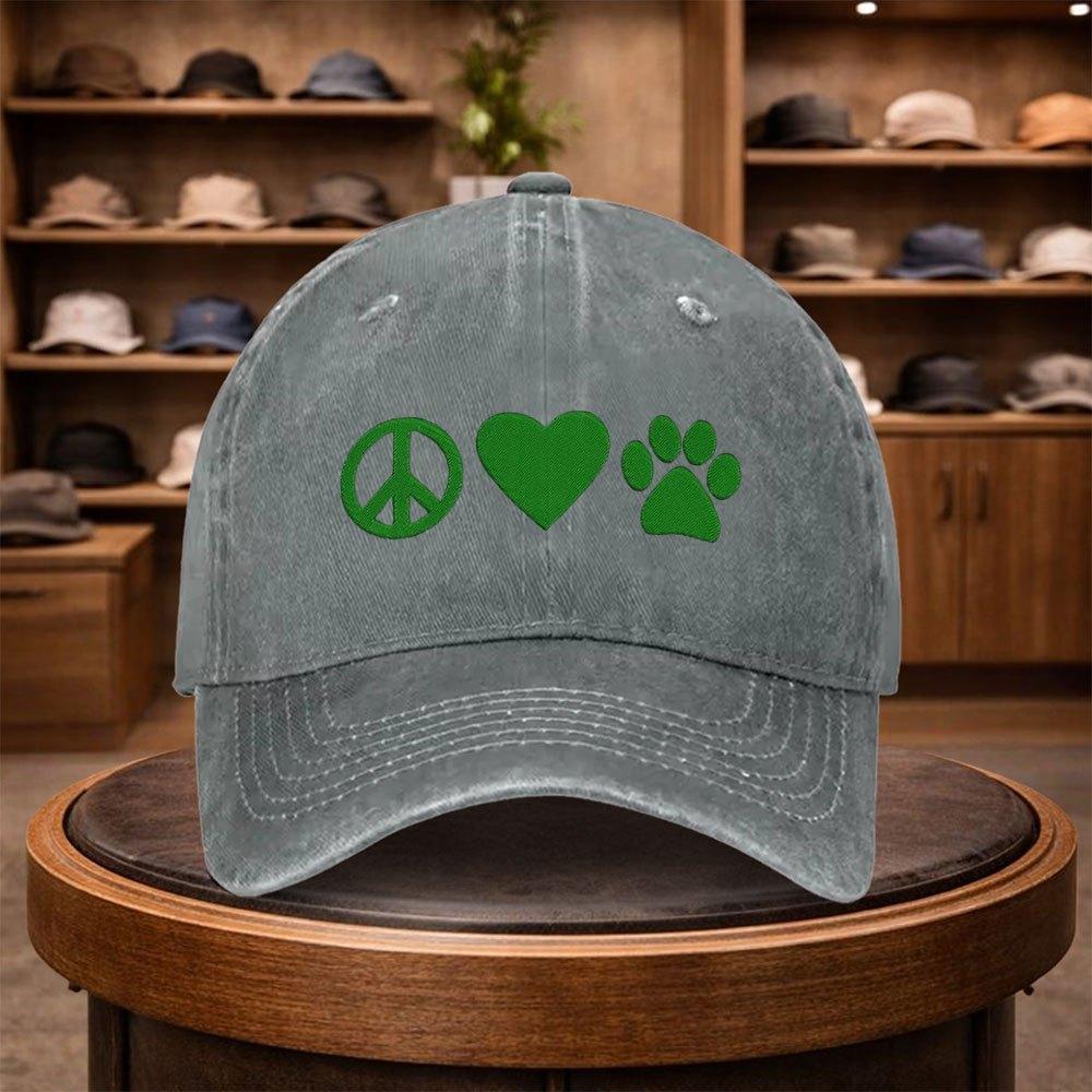 Mens Peace Love Paw Print Baseball Cap Outdoor Fashion Adjustable Casual Hat Urban Style Lightweight Fashion Visor AllSea