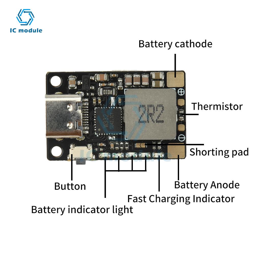 18W 3.7V Lithium Battery Fast Charging Module Boost-Type Balanced Charge/Discharge with Type-C Interface for Power Banks/Drones