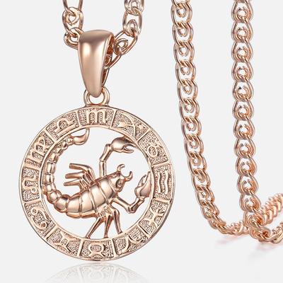 Damen Sternzeichen-Anhänger 12 Sternbilder Charm 585 Roségold Halskette Widder Löwe Skorpion 3mm Schnecke Modeschmuck GP278