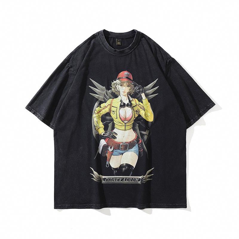 Harajuku Japanisch Y2K Spice Girls Anime Bedrucktes Gewaschenes Altes Kurzarm-T-Shirt Herren- Und Damen-Retro Guochao Marke T-Shirt