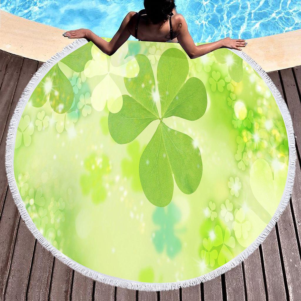 Green Yellow Leaves Print Round Beach Towel,Microfiber Circle Beach Towels Sand Free Quick Dry Picnic Yoga Mat Circle Tablecloth