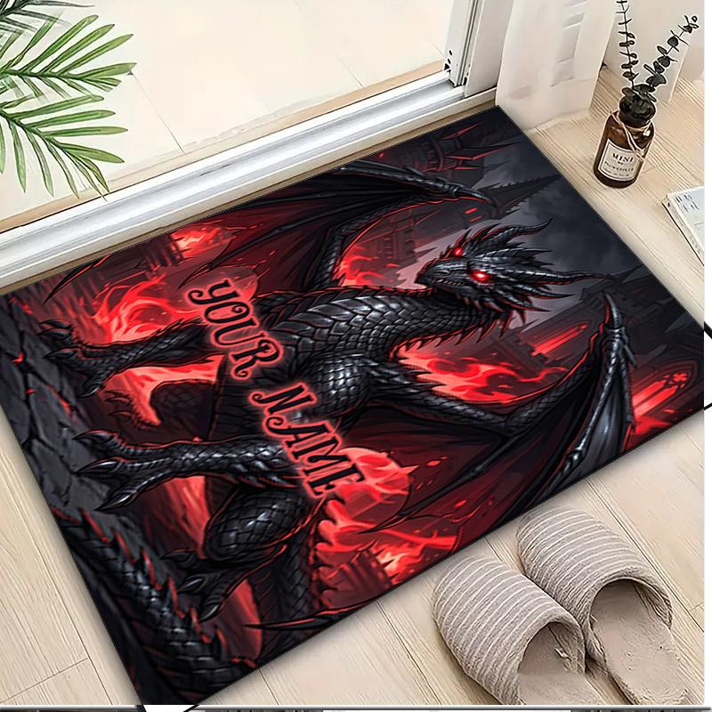 1PC Custom Name "Dark Dragon Fantasy Artwork" Theme Floor Mat Ideal for Living Room, Game Rooms, Office, Bedroom,Floor Mat Playful Design