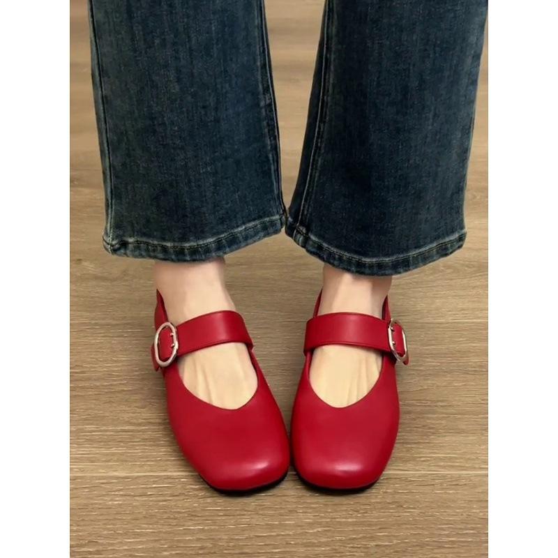Lambskin new red leather shoes Mary Jane shoes women's popular soft-soled temperament French shallow mouth flat-soled single shoes