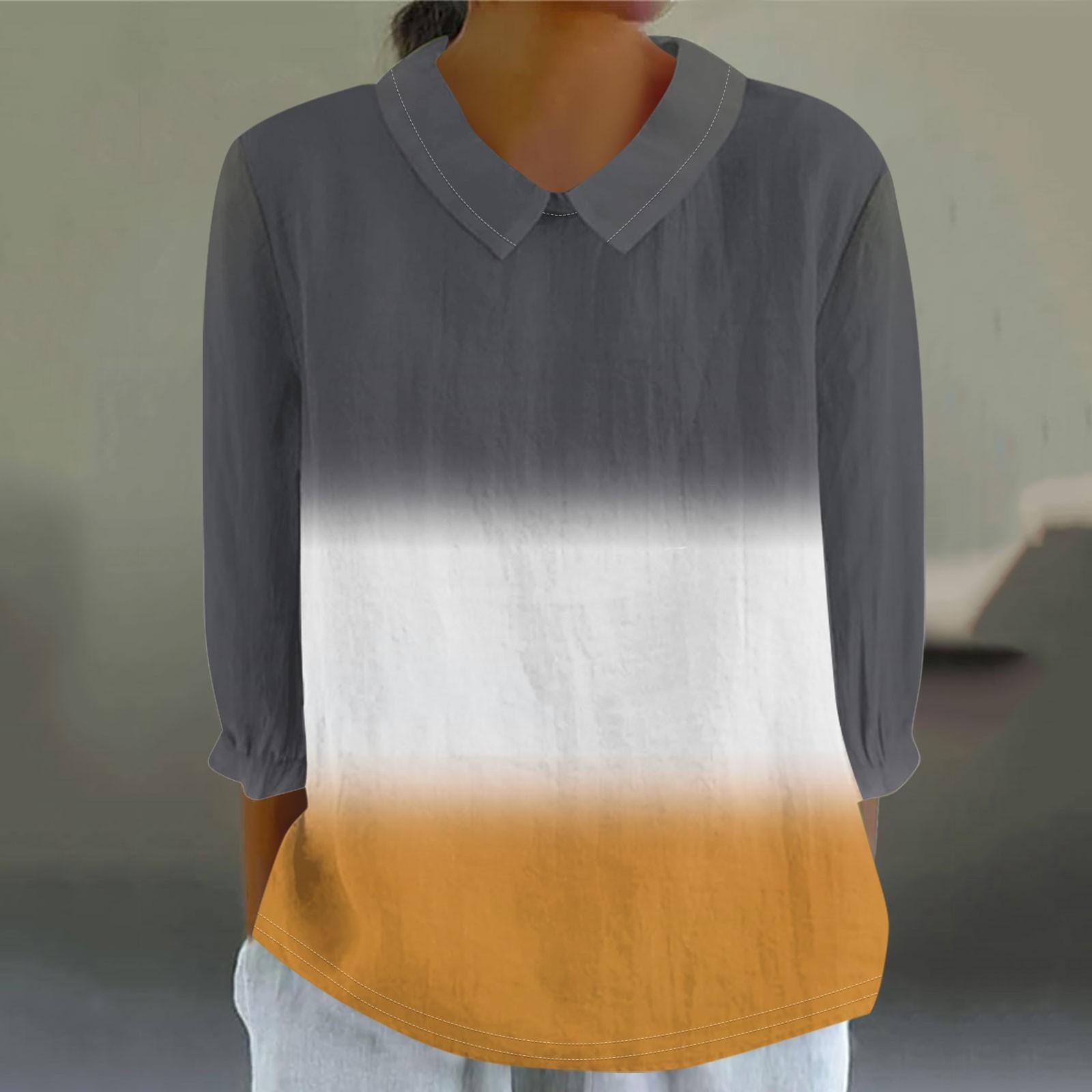 

Женская мода, кукольный воротник, семь рукавов, свободная рубашка с градиентом, повседневный топ на пуговицах в стиле пэчворк XL оранжевый