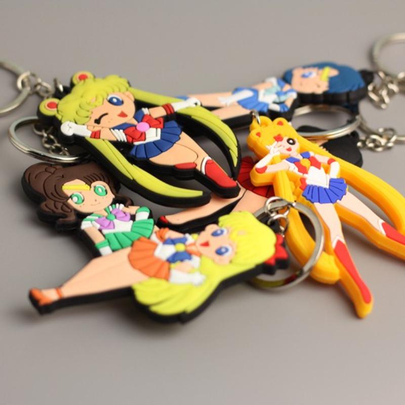 Anime Sailor Moon Keychain Figure Car Key Ring Double Side Chain Fans Collection Holder Bag Pendant Decoration Gift PVC Carry Mini Lightweight