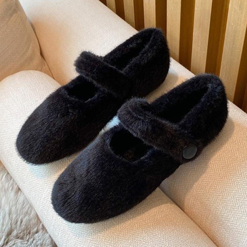 Fashion Autumn Winter Warm Fluffy Flat Shoes Women Comfort Round Toe Mary Jane Shoes Ladies Soft Cotton Shoes Loafers Zapatos De Mujer