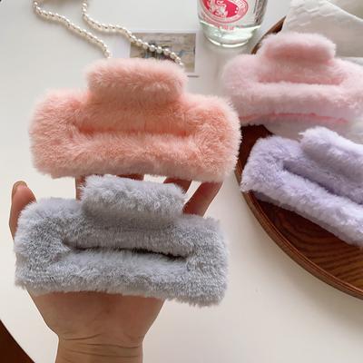 Autunno Inverno Pinza per Capelli Peluche per Donna Grandi Fermagli per Capelli Barrette Tinta Unita Clip a Squalo per Ragazze Adulte Accessori per Capelli Coreani