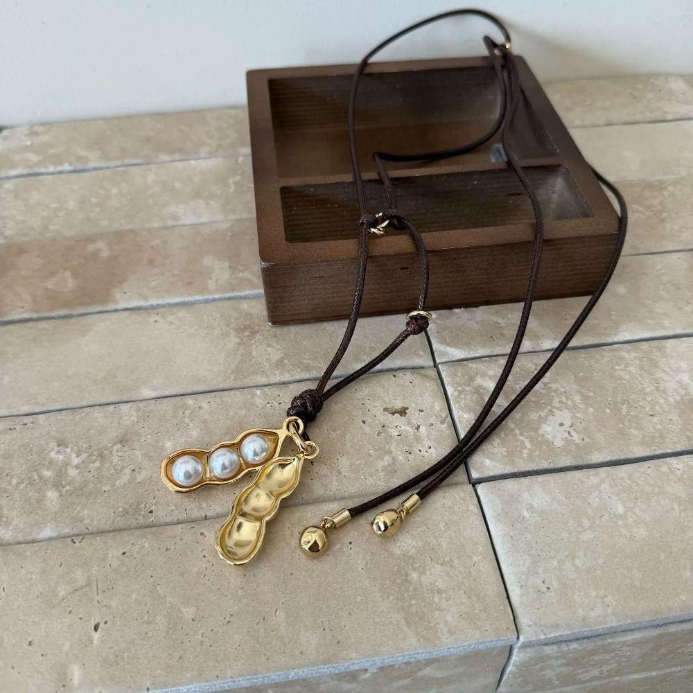 Exquisite Alloy Pea Pod Necklaces Long Chain Rope Rope Chain Jewelry Sweater Chain Women