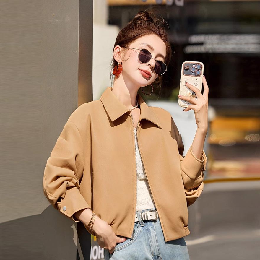 Small leather jacket women's short spring and autumn motorcycle jacket women's new temperament thin leather jacket