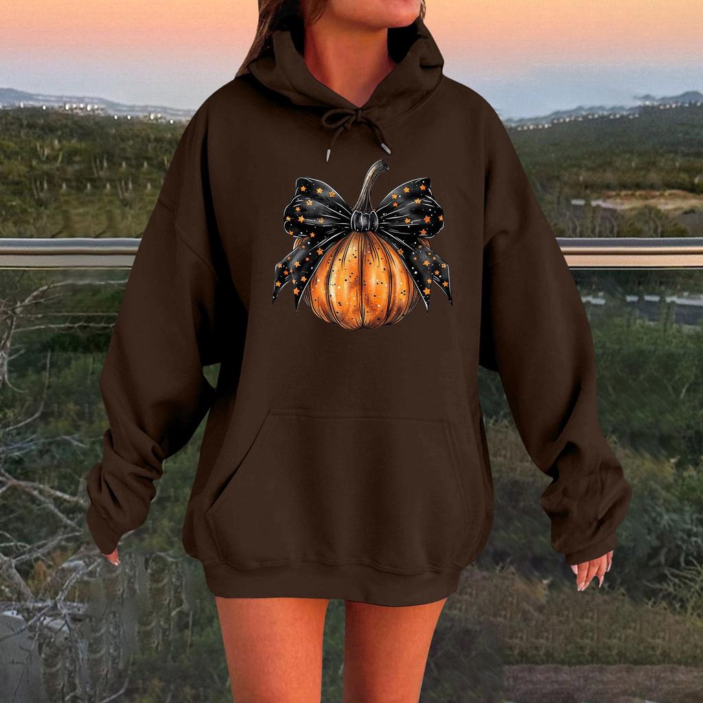 Women's Long-sleeved  Oversized Dropped Shoulder Sleeves Women's Hooded Halloween Print Plush Sweatshirt
