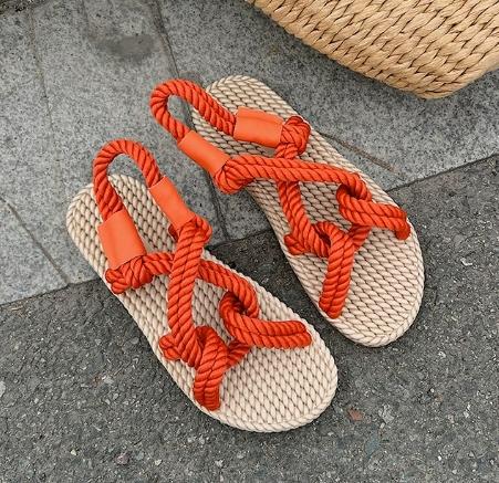 Women's Sandals Vintage UL Rainbow Blue Beach Slippers Handmade Bohemian Espadrilles