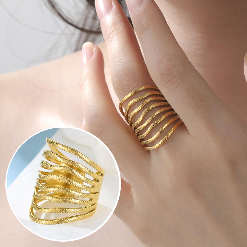 

My Shape Exaggerated Geometry Rings for Women Stainless Steel Rings Girls Pinky Finger Ring Gold Color Jewelry Adjustable Size resizable