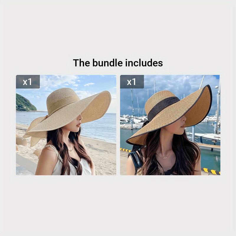 1pc Summer Outdoor Straw Hat for Women, Large Brim Beach Hat, Versatile Hat for Beach Outings, Fresh And Light Hat, Super Large Brim Beach Hat