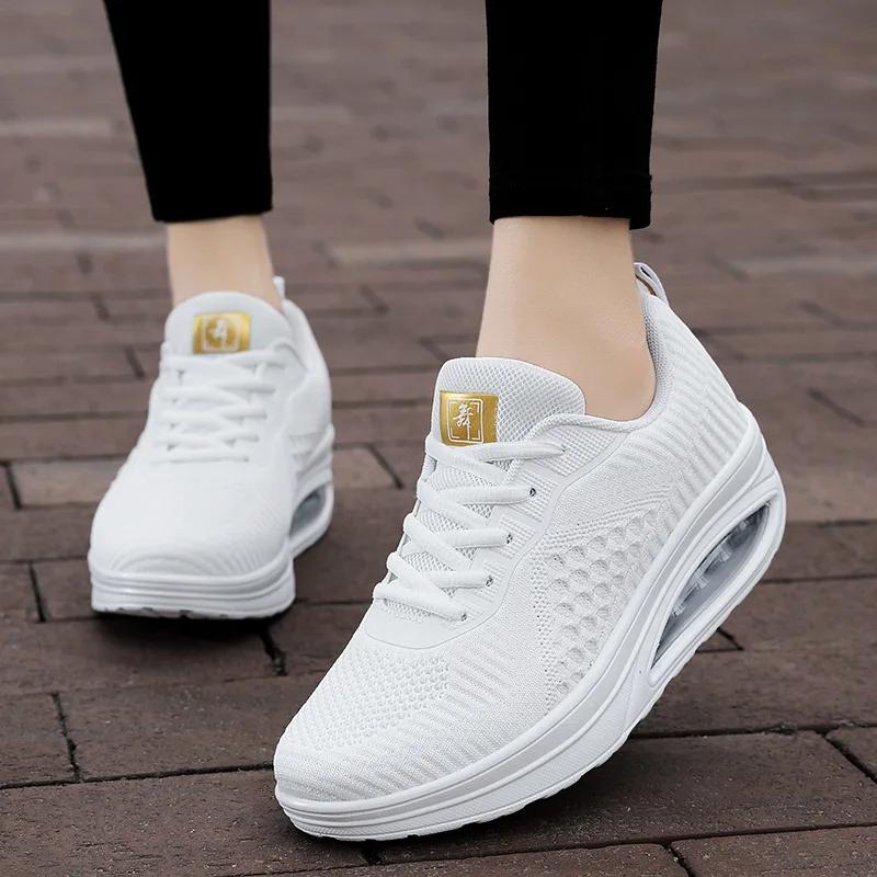Fashion Spring Autumn Women Platform Sneakers Fashion Lace Up Vulcanized Shoes Breathable Air Mesh Swing Wedges Shoe Zapatillas Mujer