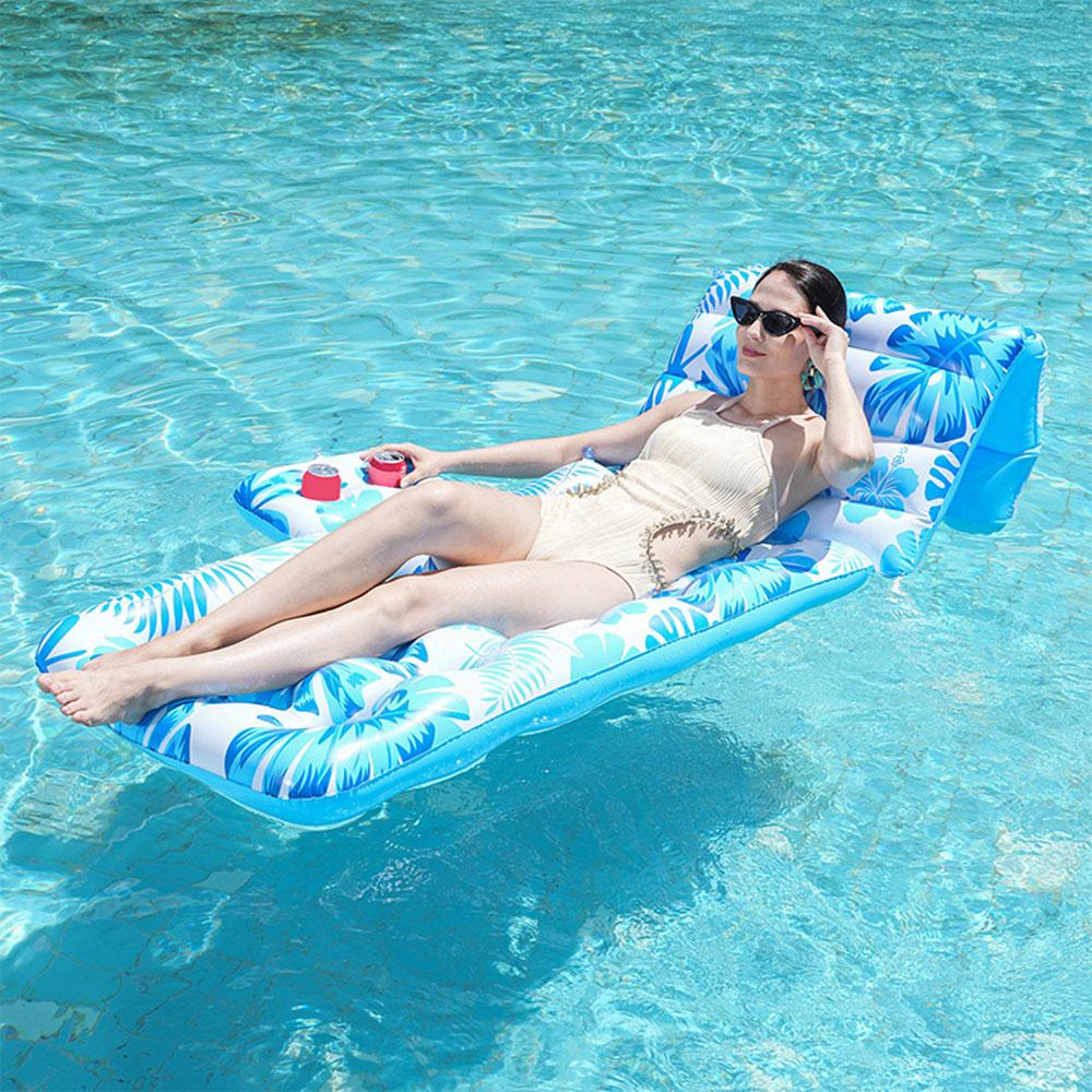 180cm x 90cm Inflatable Leaf Hole Floating Raft Pool Party Floating Lounger with Cup Holder