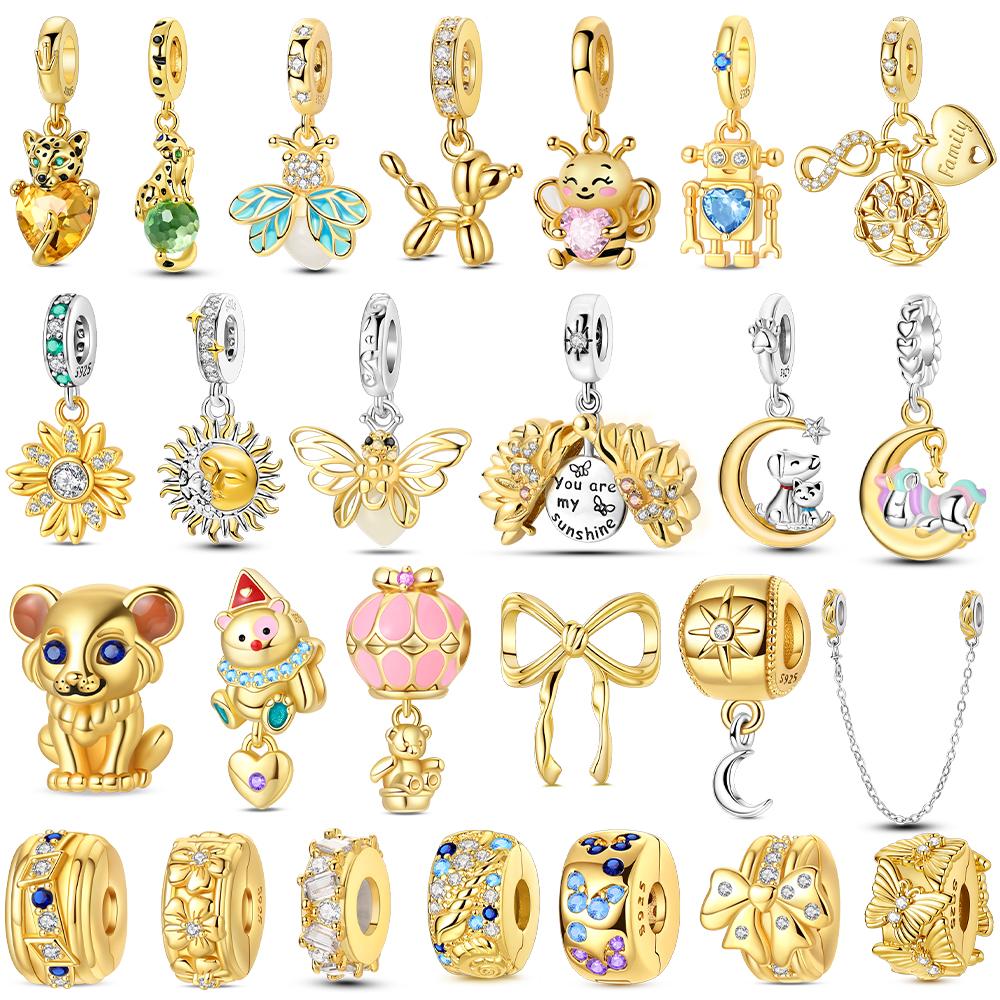 Gold Diy Charms Beads Inlaid Zircon Original Copper Sun Leopard Pendants Fit Bracelet Diy Jewelry Women Gift