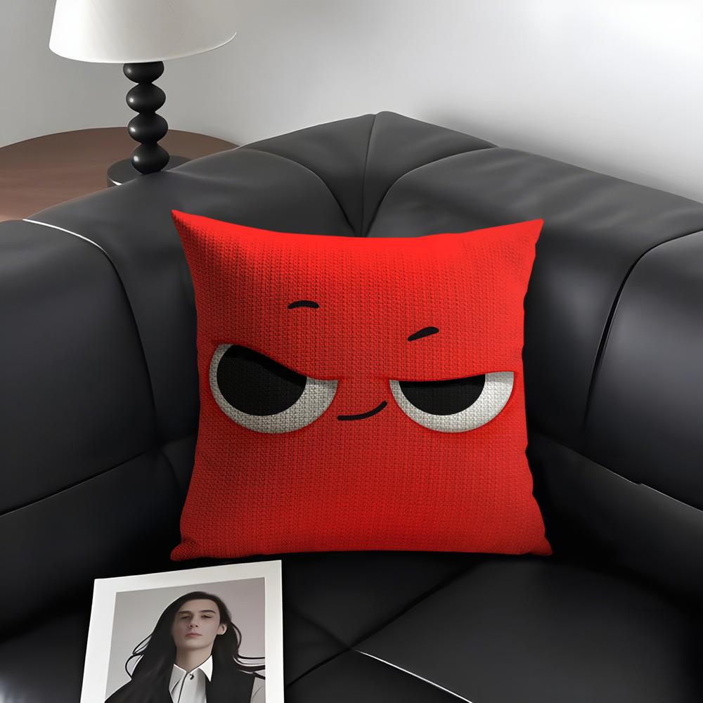 Funny Emoji Cute Cushion Cover Natural Linen Organic Fabric Double-Sided Printing Sofa Home Decor Gift Pillow Case
