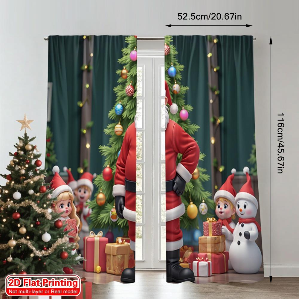 2 Stück 2D Flachdruck Weihnachts Vorhänge Weihnachtsmann Schneemann Weihnachtsfeiertag Polyester Stoff Ohne Strom Festlich