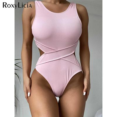 Sexy Cut Out Gepolsterter Badeanzug Frauen Bademode Weiblichen Hohe Bein Cut Rippen Badende Badeanzug Schwimmen Dame
